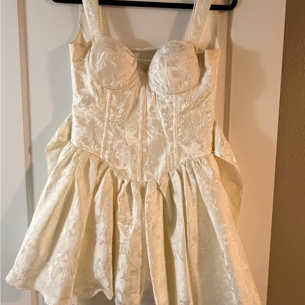 Cream Brocade Bustier Mini Dress